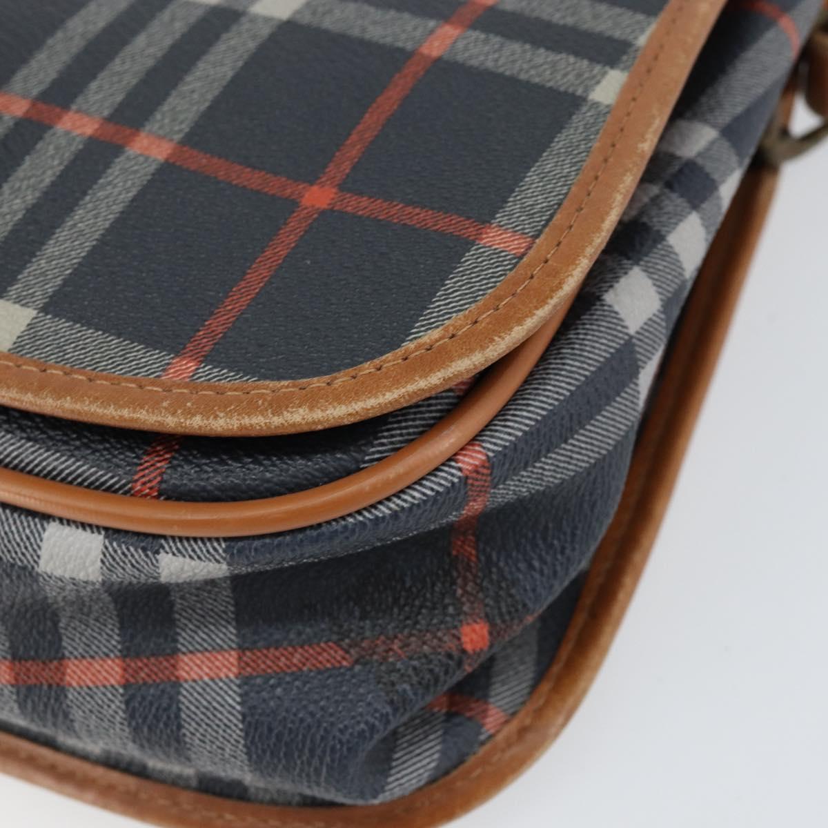 Burberrys Nova Check Shoulder Bag PVC Navy Gold Auth 155468