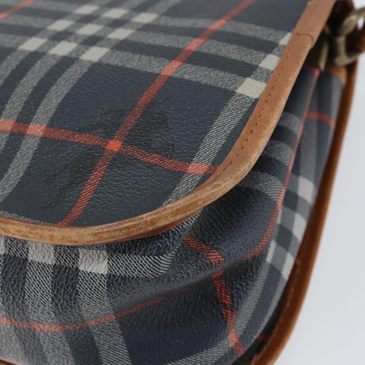 Burberrys Nova Check Shoulder Bag PVC Navy Gold Auth 155468