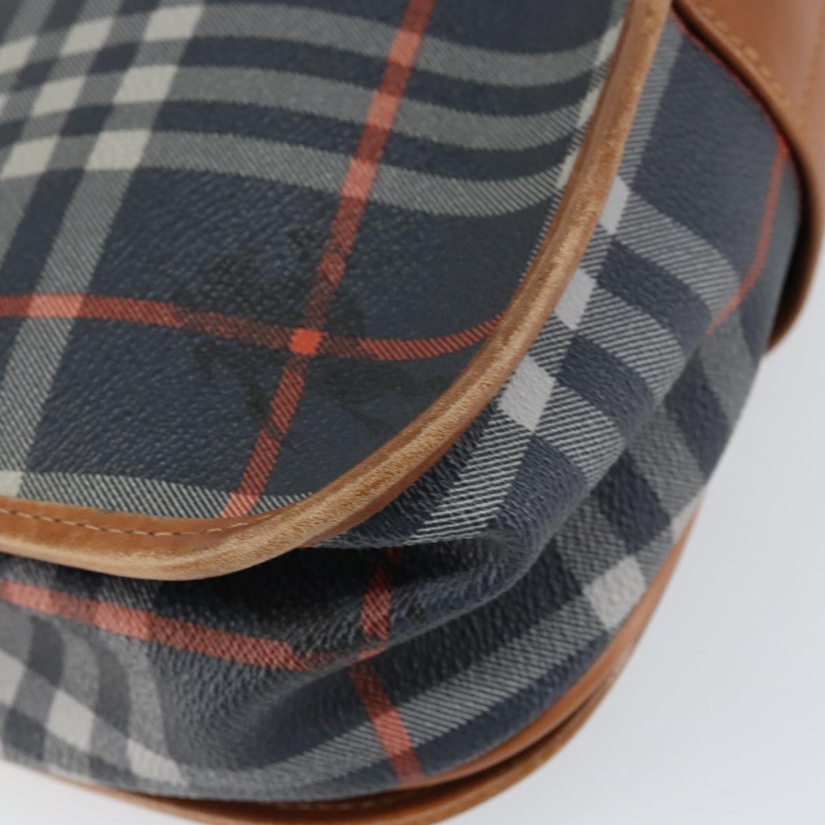 Burberrys Nova Check Shoulder Bag PVC Navy Gold Auth 155468