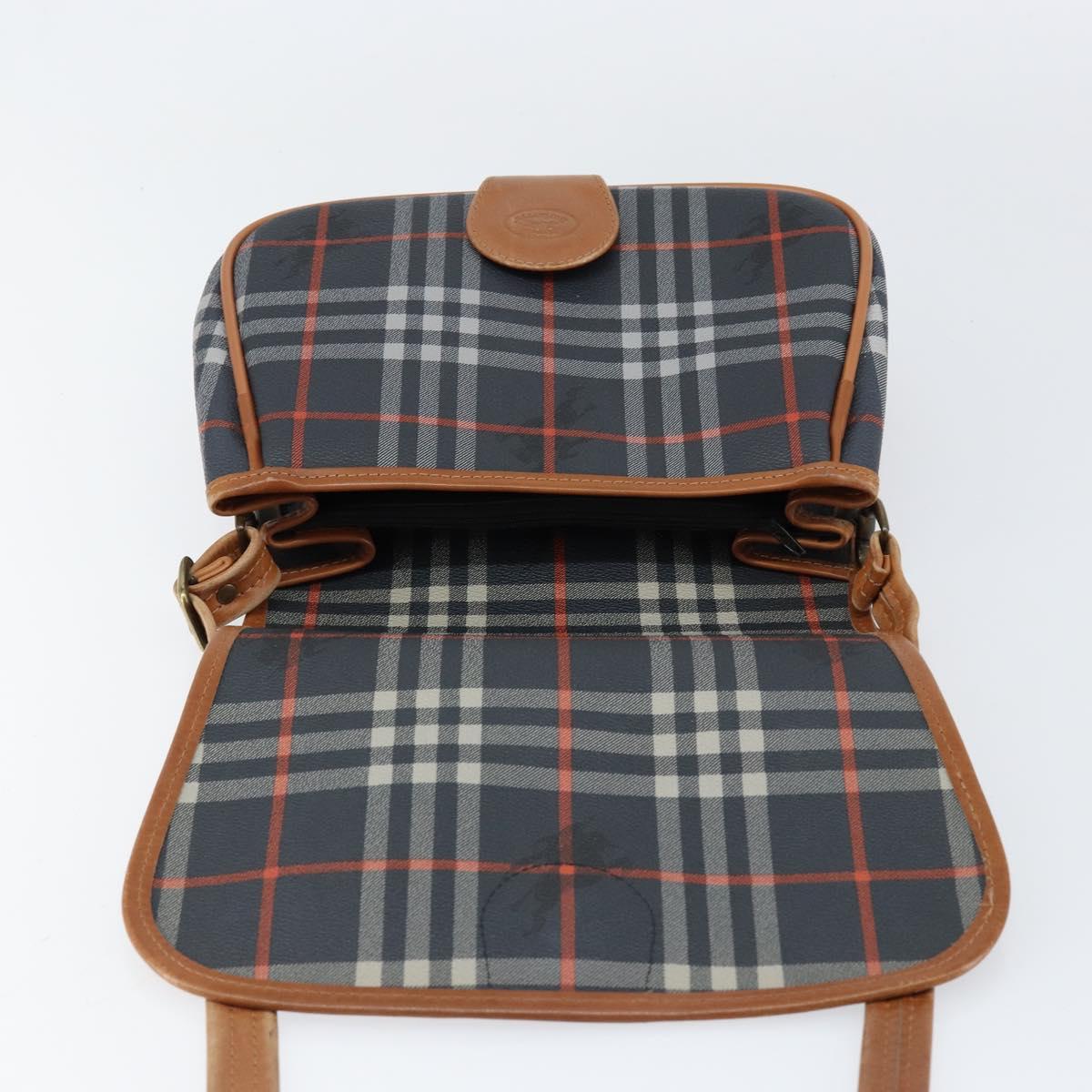 Burberrys Nova Check Shoulder Bag PVC Navy Gold Auth 155468