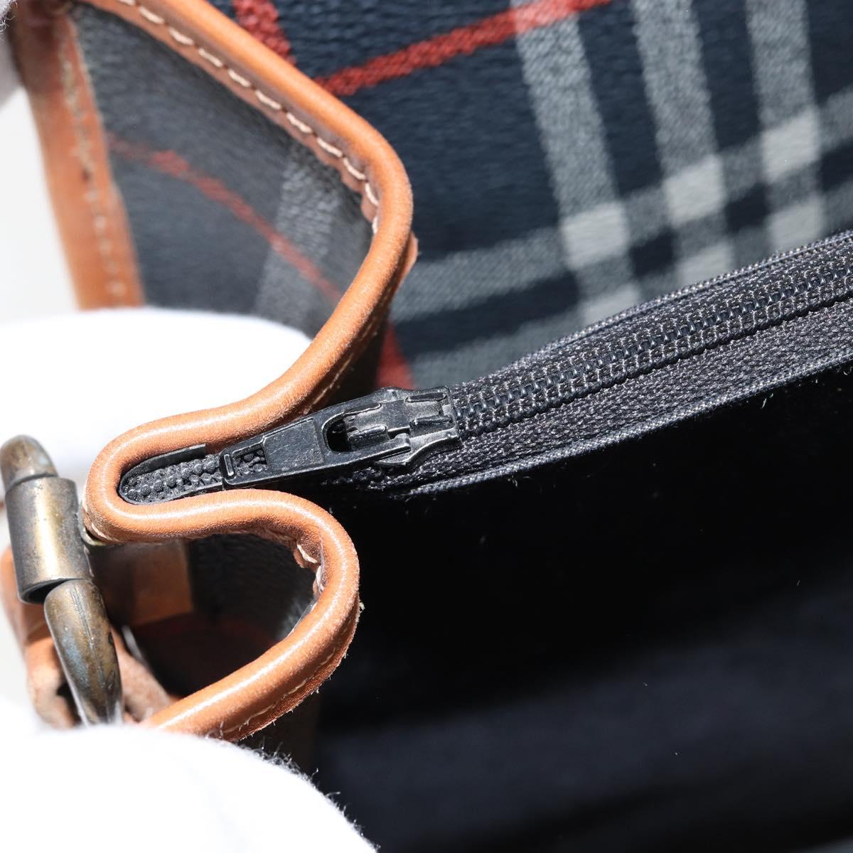 Burberrys Nova Check Shoulder Bag PVC Navy Gold Auth 155468