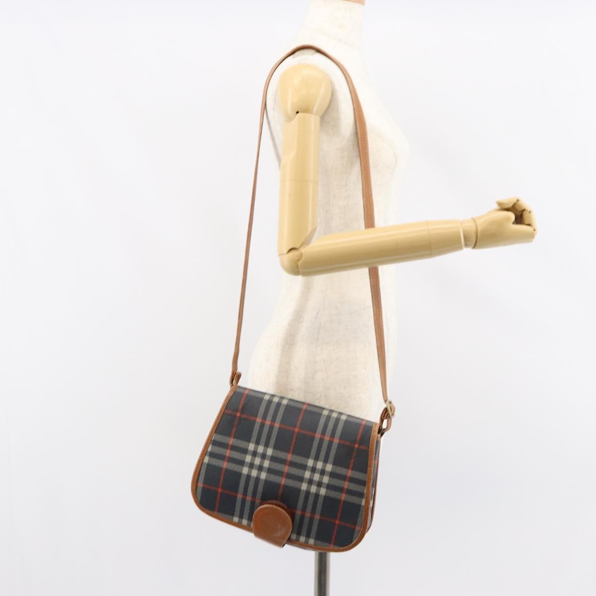 Burberrys Nova Check Shoulder Bag PVC Navy Gold Auth 155468