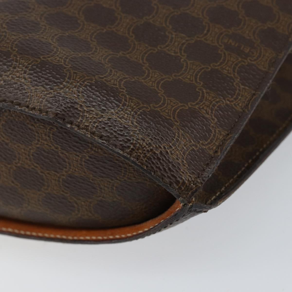 CELINE Macadam Canvas Shoulder Bag PVC Leather Brown Gold Auth 155469