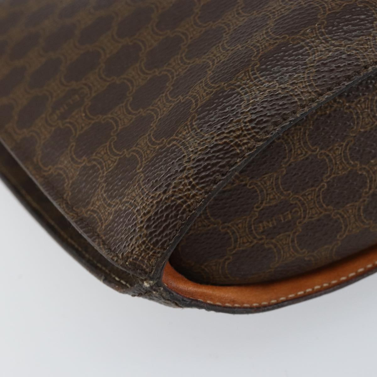 CELINE Macadam Canvas Shoulder Bag PVC Leather Brown Gold Auth 155469