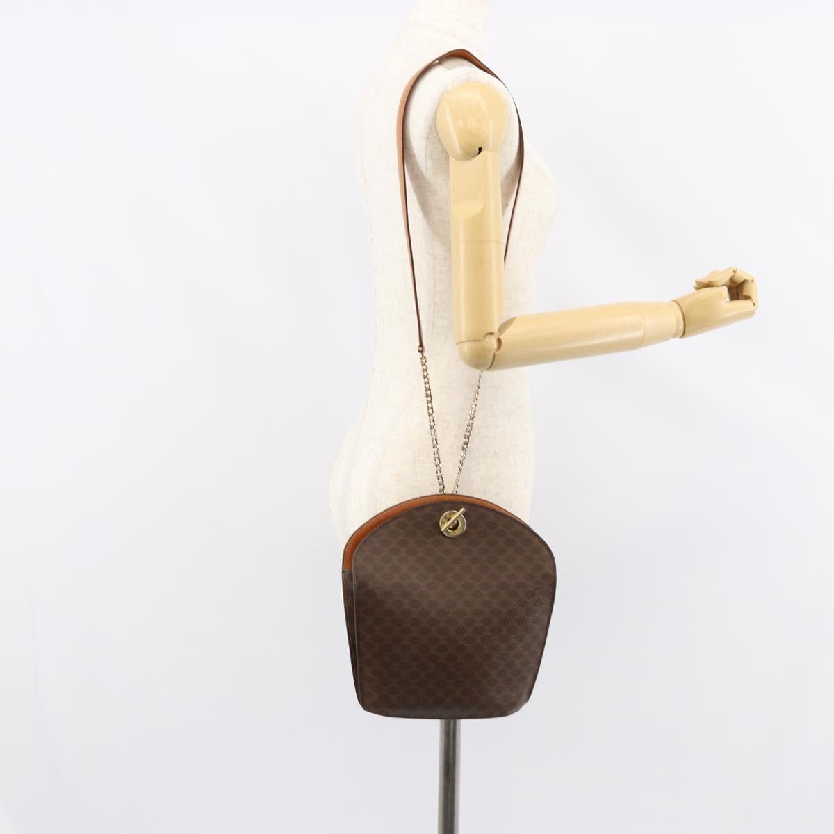 CELINE Macadam Canvas Shoulder Bag PVC Leather Brown Gold Auth 155469