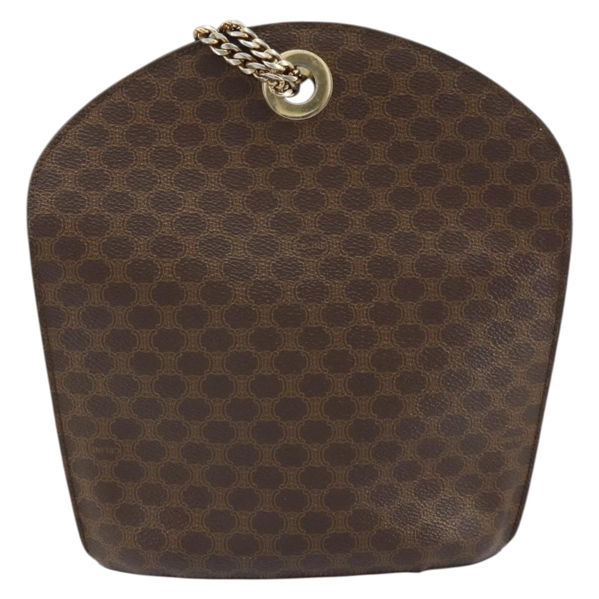 CELINE Macadam Canvas Shoulder Bag PVC Leather Brown Gold Auth 155469