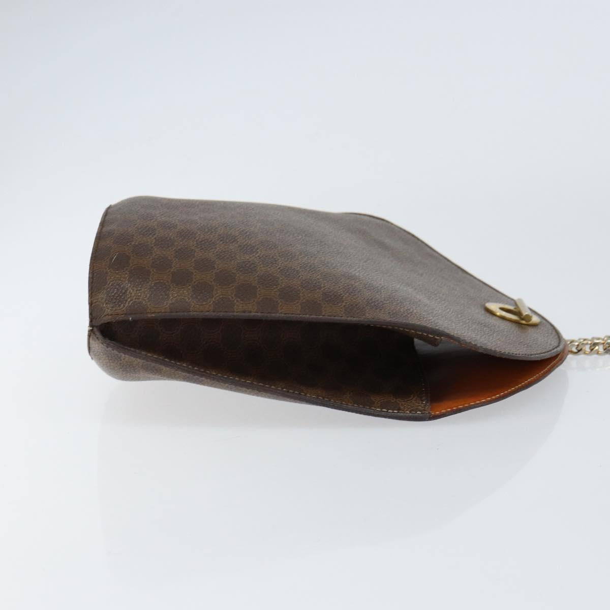 CELINE Macadam Canvas Shoulder Bag PVC Leather Brown Gold Auth 155469