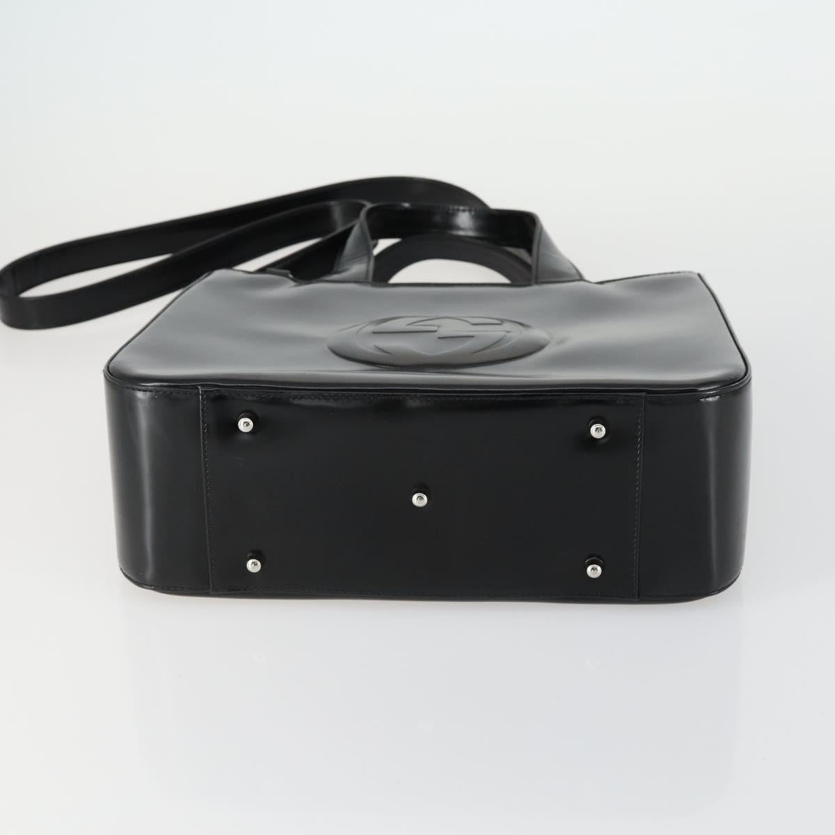 GUCCI Hand Bag Patent leather 2way Black Silver 000 2058 0504 5 Auth 155470