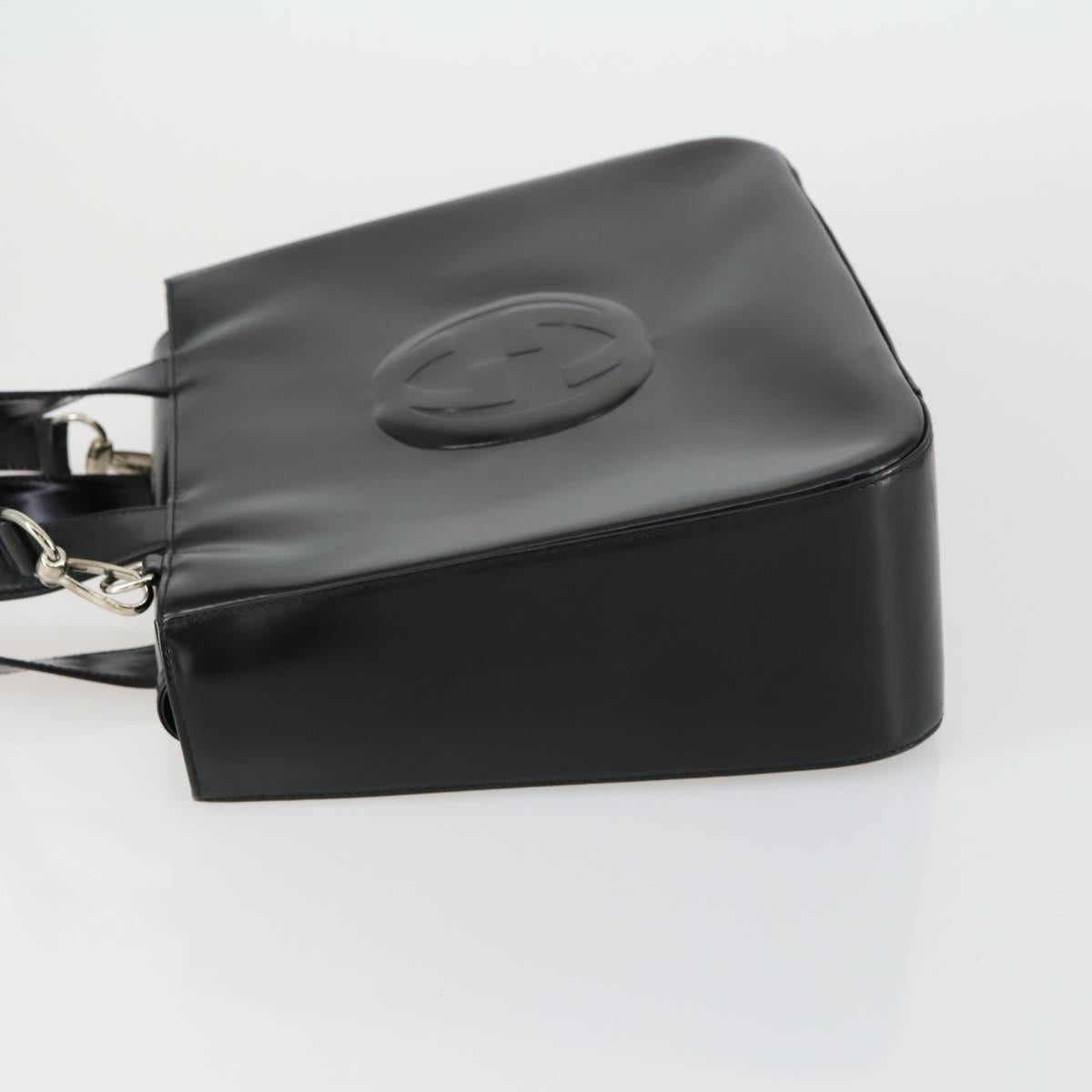 GUCCI Hand Bag Patent leather 2way Black Silver 000 2058 0504 5 Auth 155470