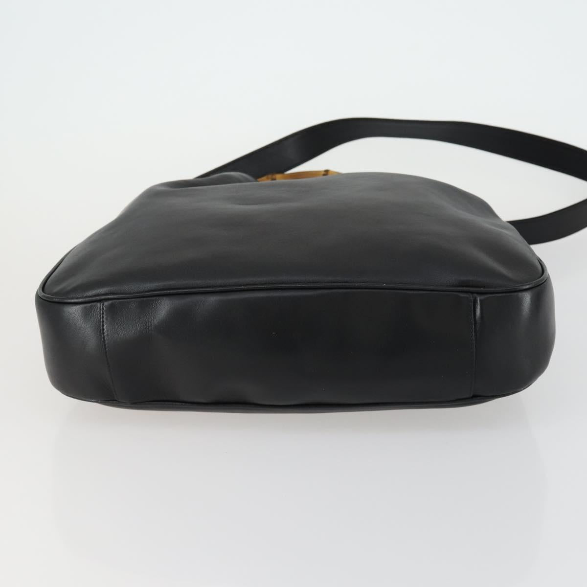 GUCCI Bamboo Shoulder Bag Leather 2way Black Gold 001 1577 Auth 155471