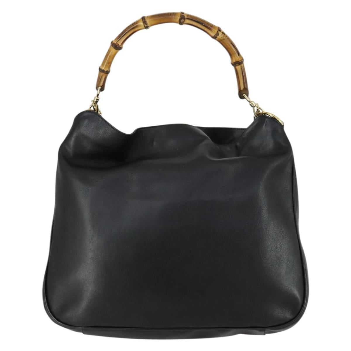 GUCCI Bamboo Shoulder Bag Leather 2way Black Gold 001 1577 Auth 155471