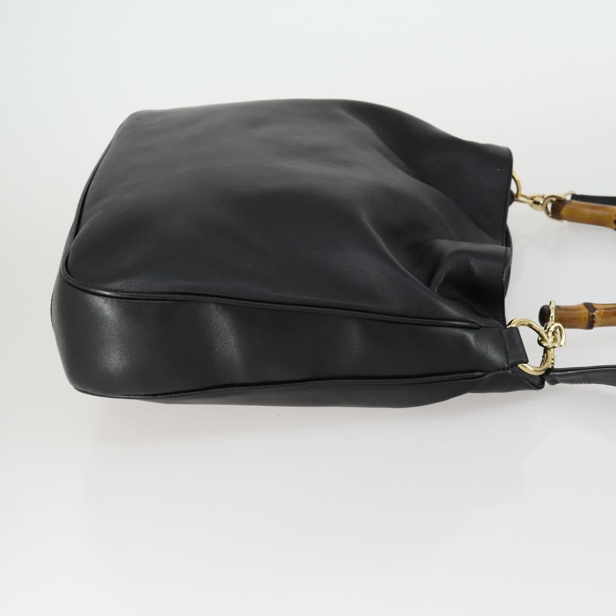 GUCCI Bamboo Shoulder Bag Leather 2way Black Gold 001 1577 Auth 155471