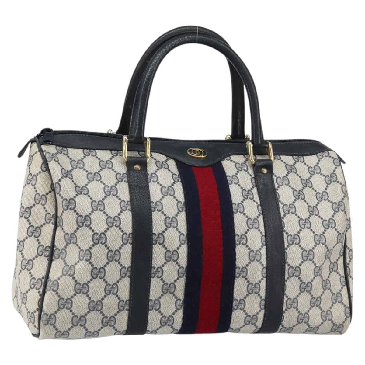 GUCCI GG Supreme Sherry Line Hand Bag PVC Navy Gold 20 001 302 Auth 155476