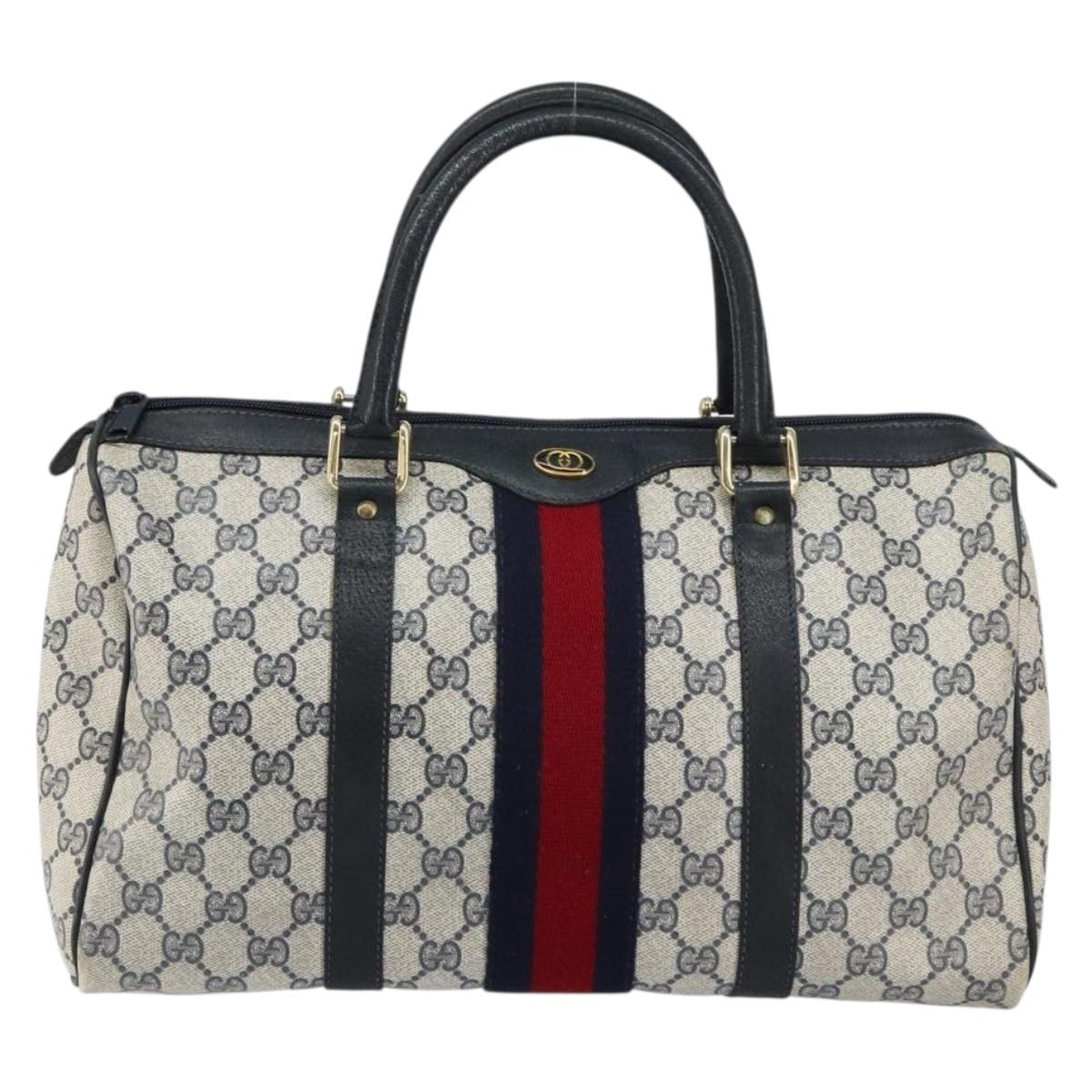 GUCCI GG Supreme Sherry Line Hand Bag PVC Navy Gold 20 001 302 Auth 155476