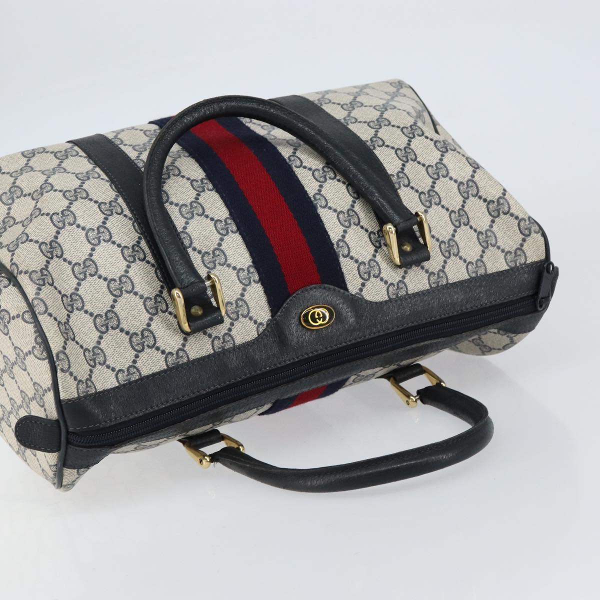 GUCCI GG Supreme Sherry Line Hand Bag PVC Navy Gold 20 001 302 Auth 155476