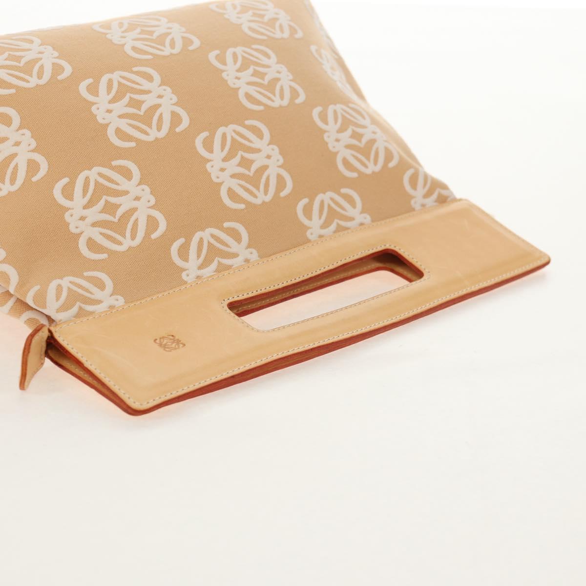 LOEWE Anagram Hand Bag Canvas Beige Gold Auth 155478V