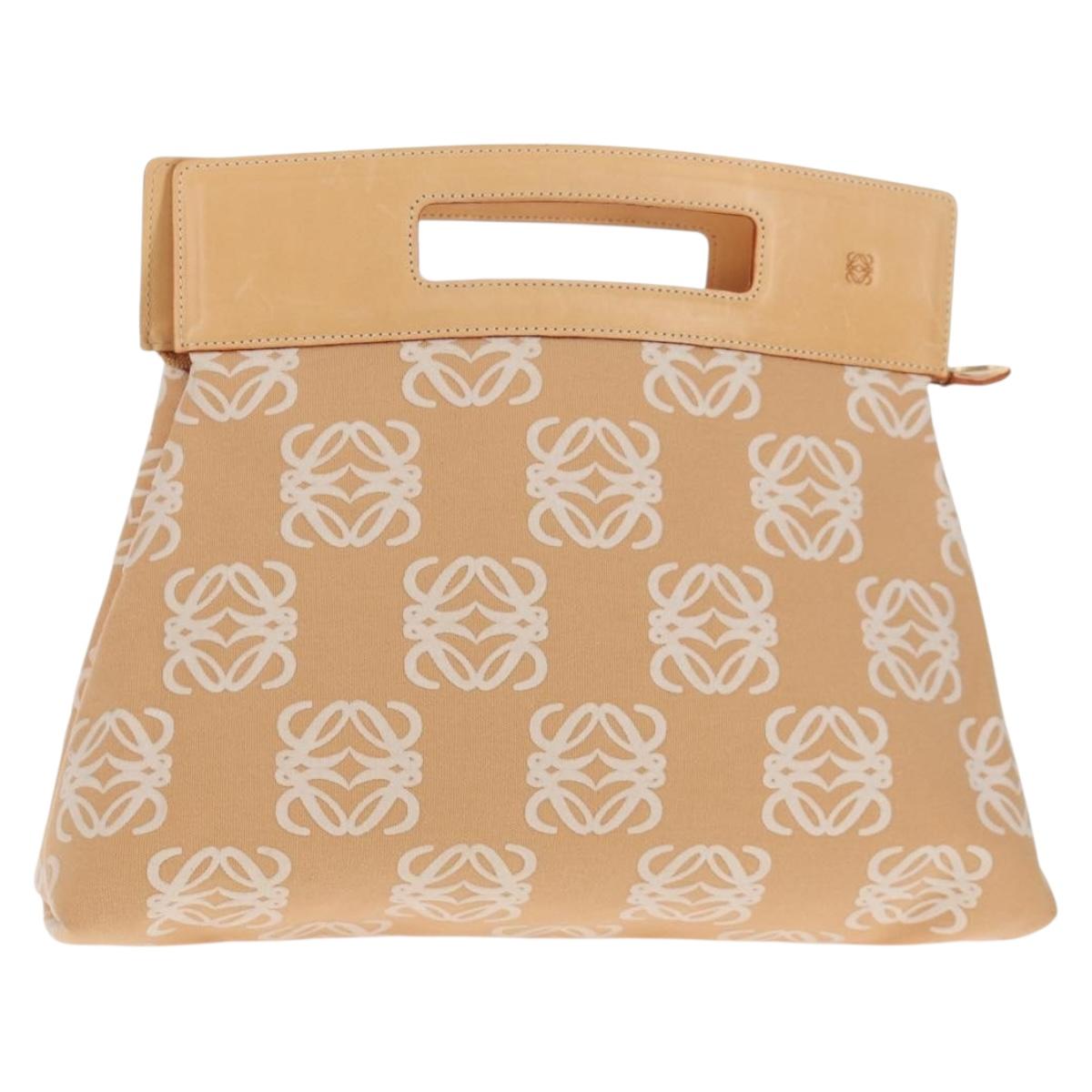 LOEWE Anagram Hand Bag Canvas Beige Gold Auth 155478V