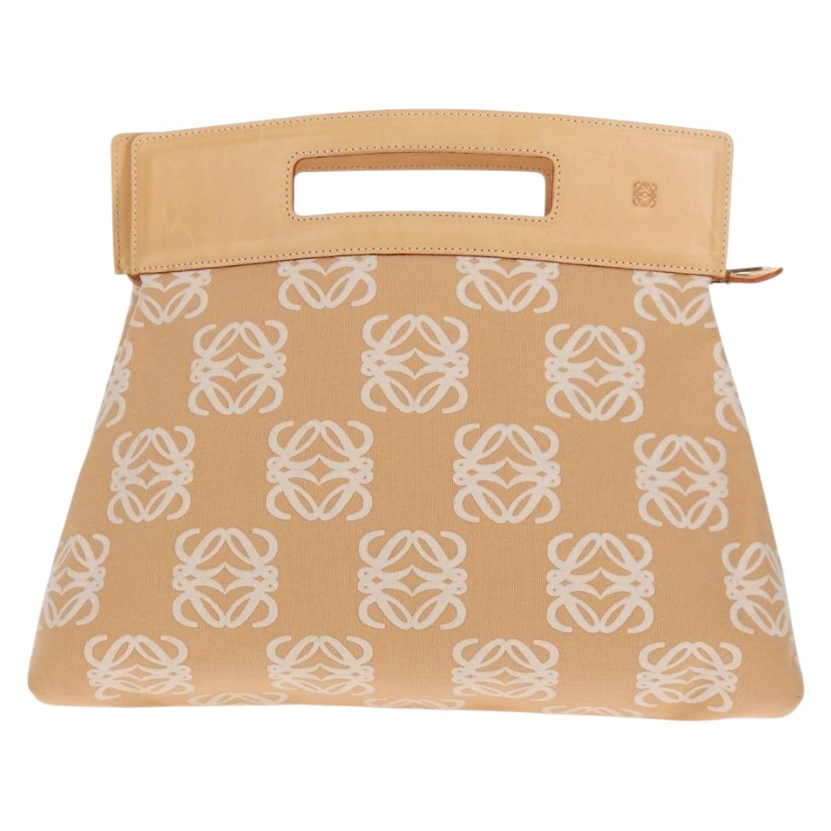 LOEWE Anagram Hand Bag Canvas Beige Gold Auth 155478V