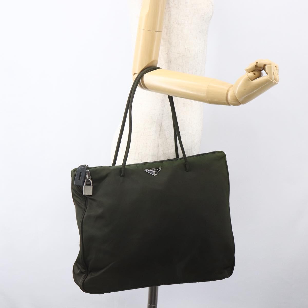 PRADA Tote Bag Nylon Green Silver Auth 155497