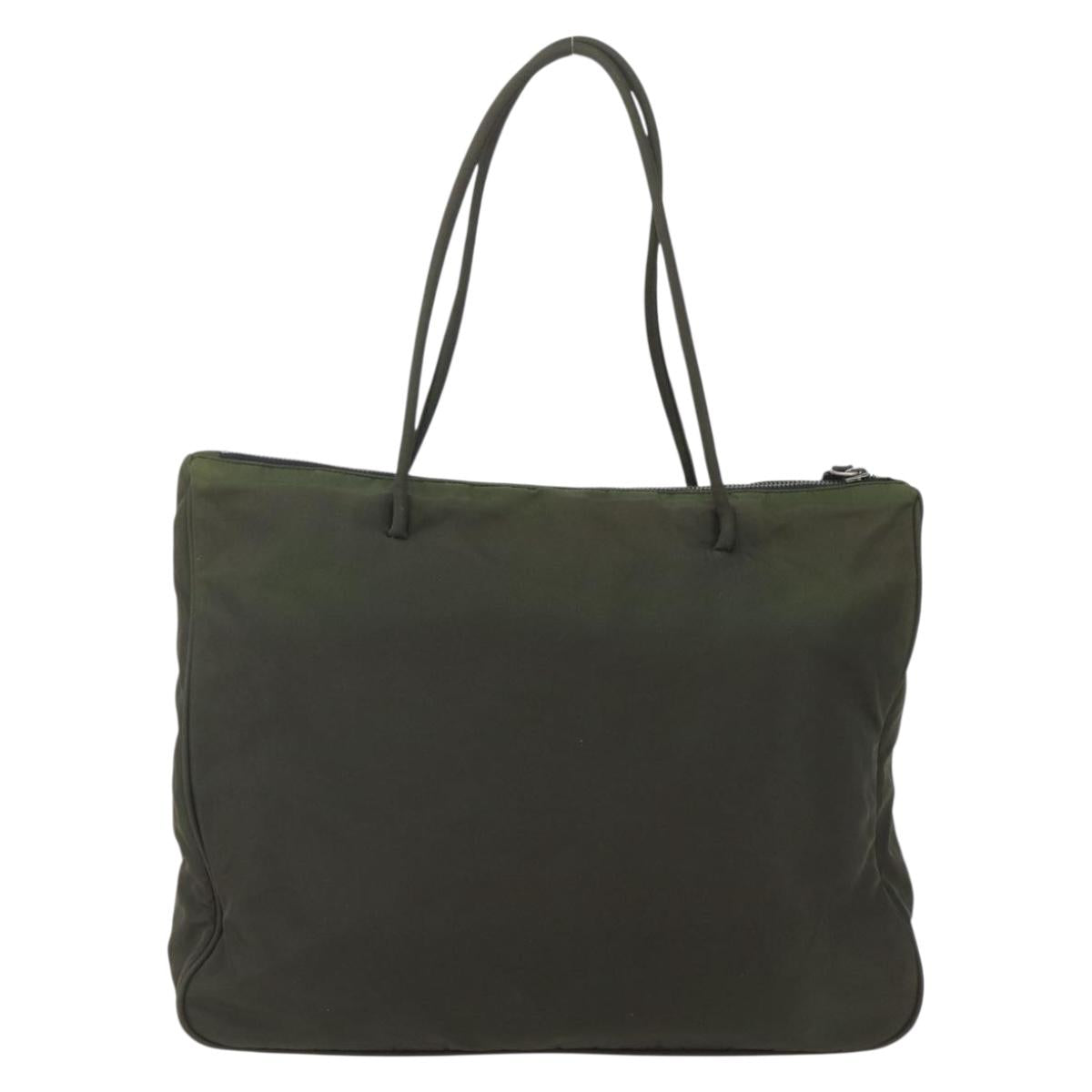 PRADA Tote Bag Nylon Green Silver Auth 155497