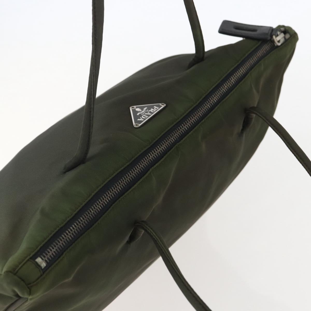 PRADA Tote Bag Nylon Green Silver Auth 155497