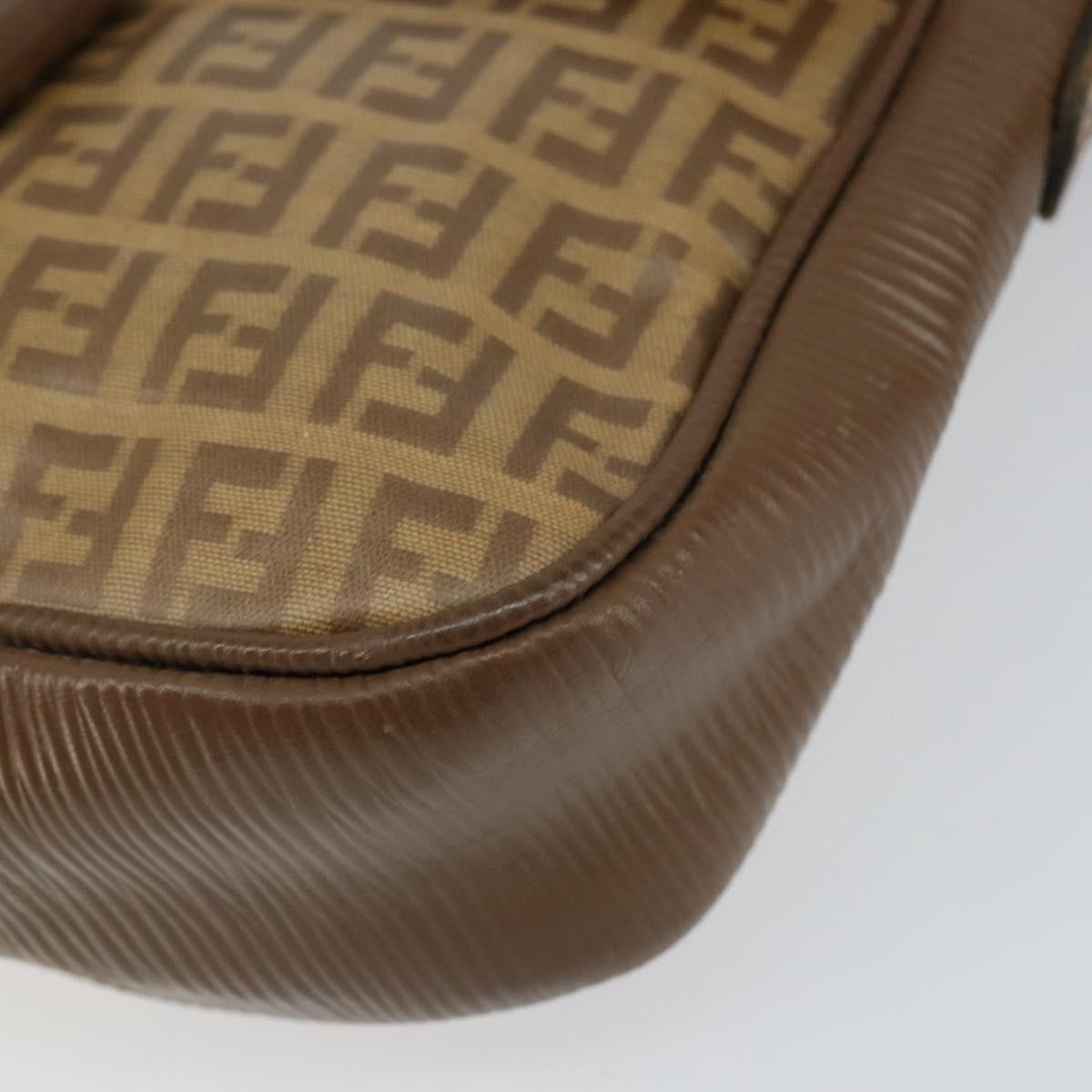 FENDI Zucchino Canvas Shoulder Bag Coated Canvas Beige Auth 155500