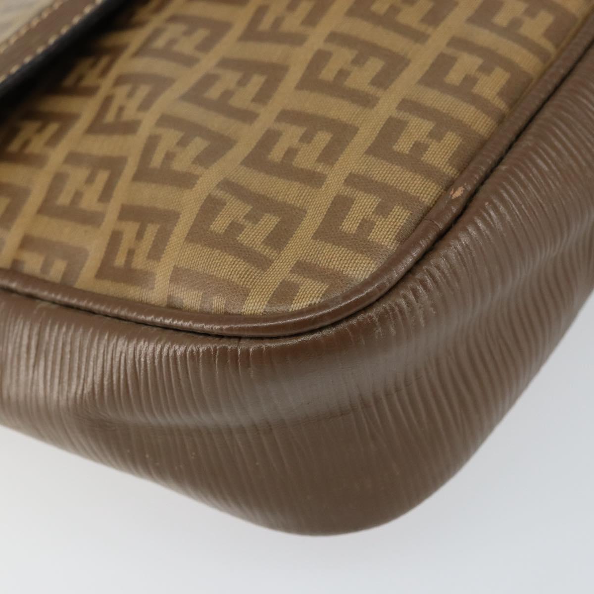 FENDI Zucchino Canvas Shoulder Bag Coated Canvas Beige Auth 155500