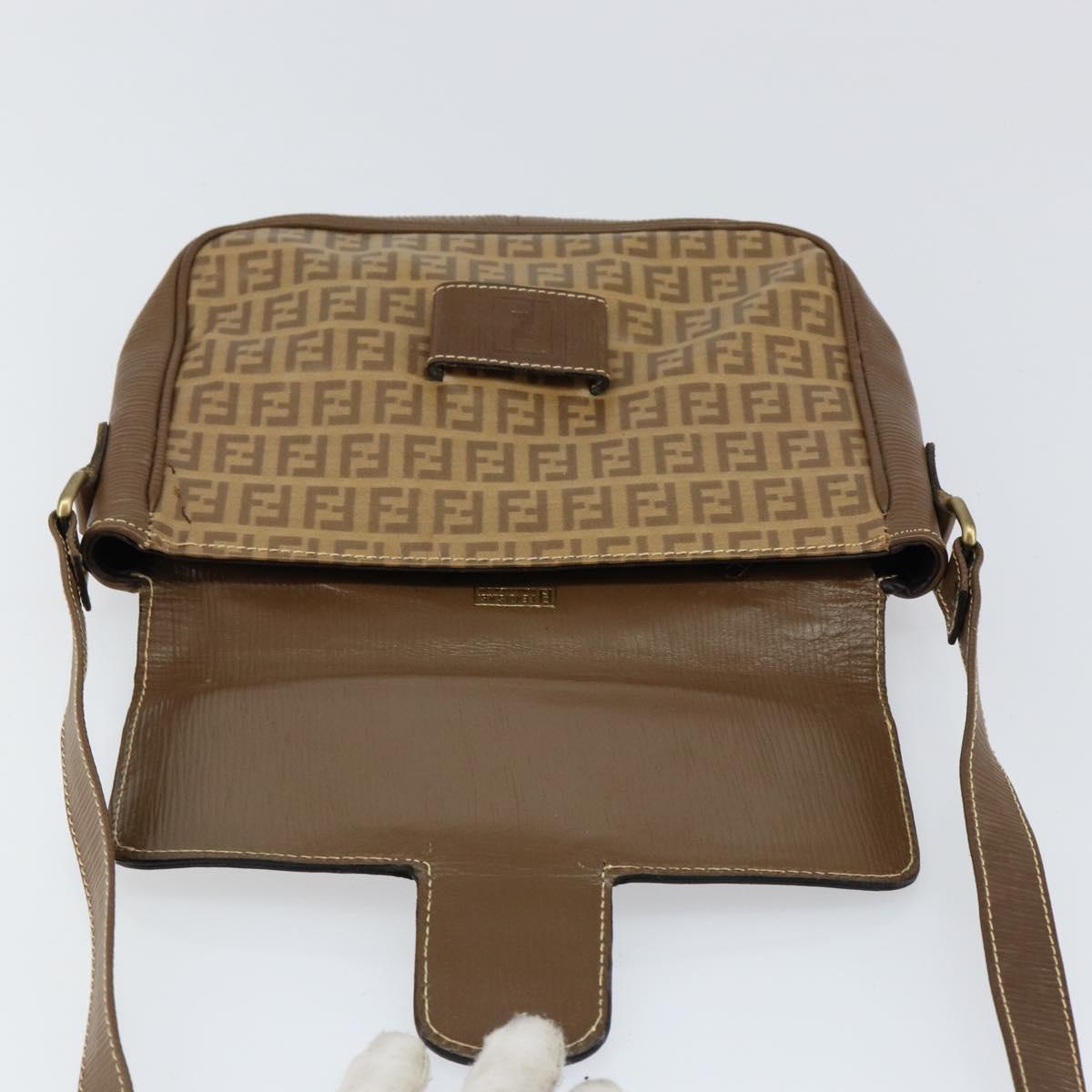 FENDI Zucchino Canvas Shoulder Bag Coated Canvas Beige Auth 155500