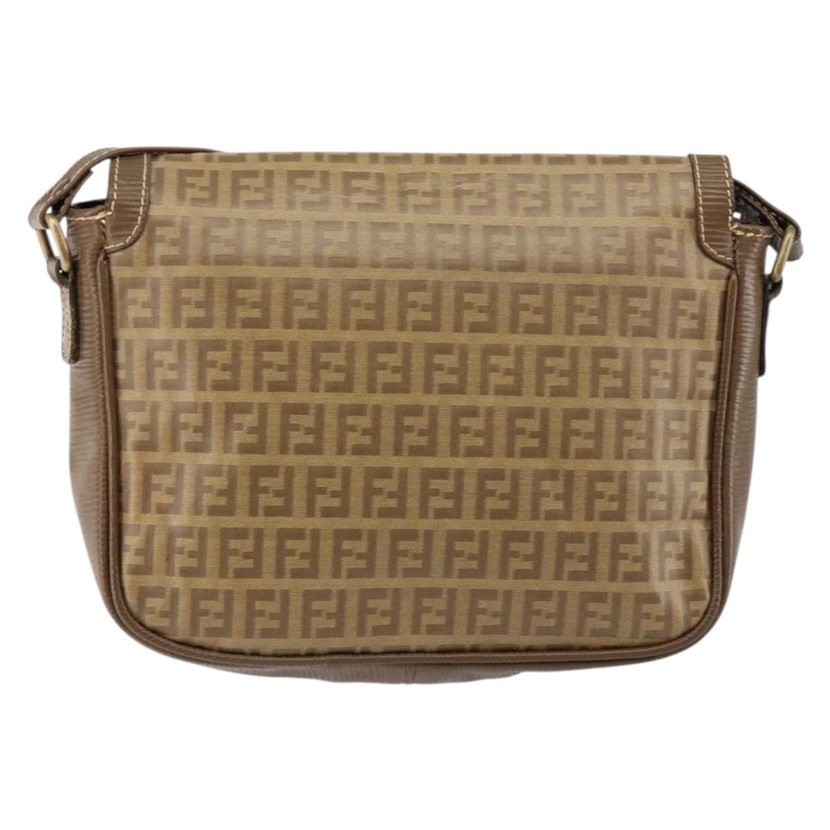 FENDI Zucchino Canvas Shoulder Bag Coated Canvas Beige Auth 155500