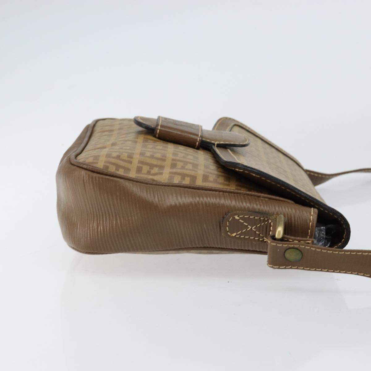 FENDI Zucchino Canvas Shoulder Bag Coated Canvas Beige Auth 155500