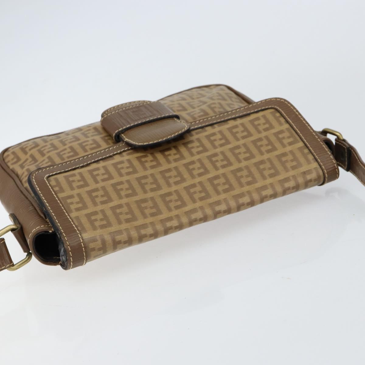 FENDI Zucchino Canvas Shoulder Bag Coated Canvas Beige Auth 155500