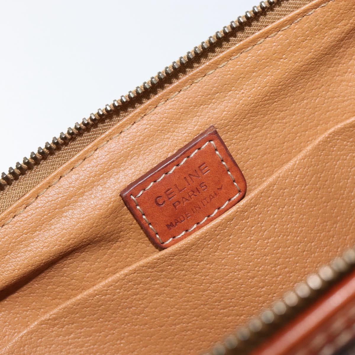 CELINE Macadam Canvas Pouch PVC Leather Brown Gold Auth 155503