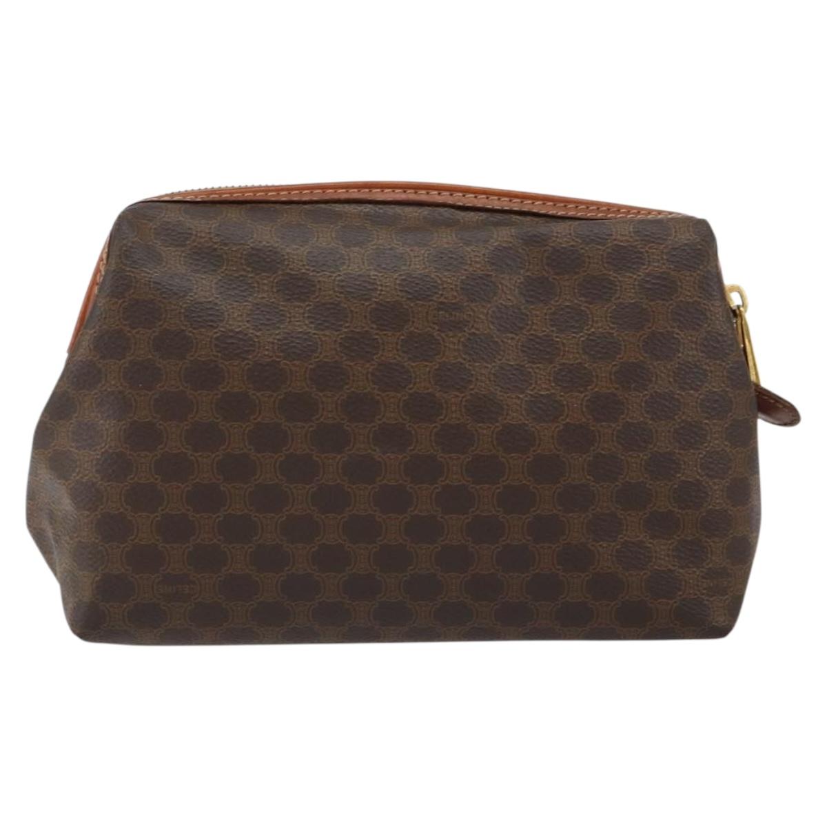 CELINE Macadam Canvas Pouch PVC Leather Brown Gold Auth 155503
