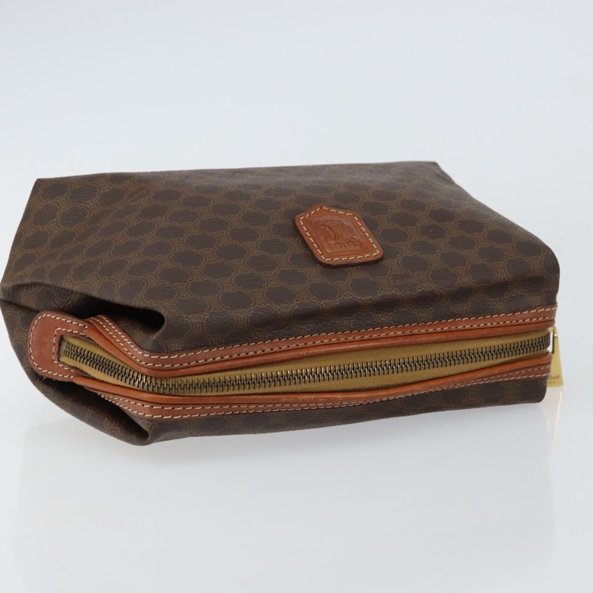 CELINE Macadam Canvas Pouch PVC Leather Brown Gold Auth 155503