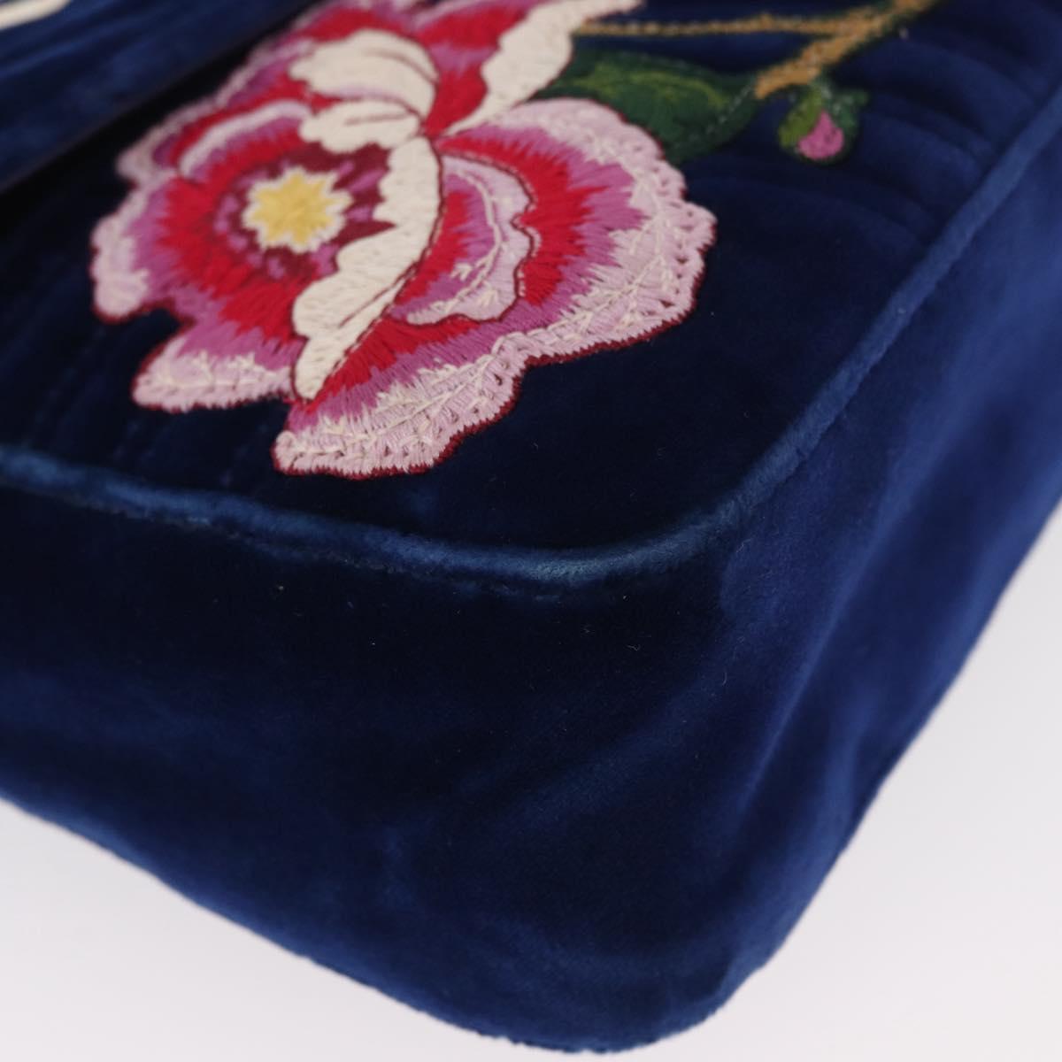 GUCCI Chain MODERN GG Marmont Shoulder Bag Velor Blue Gold 443496 Auth 155504