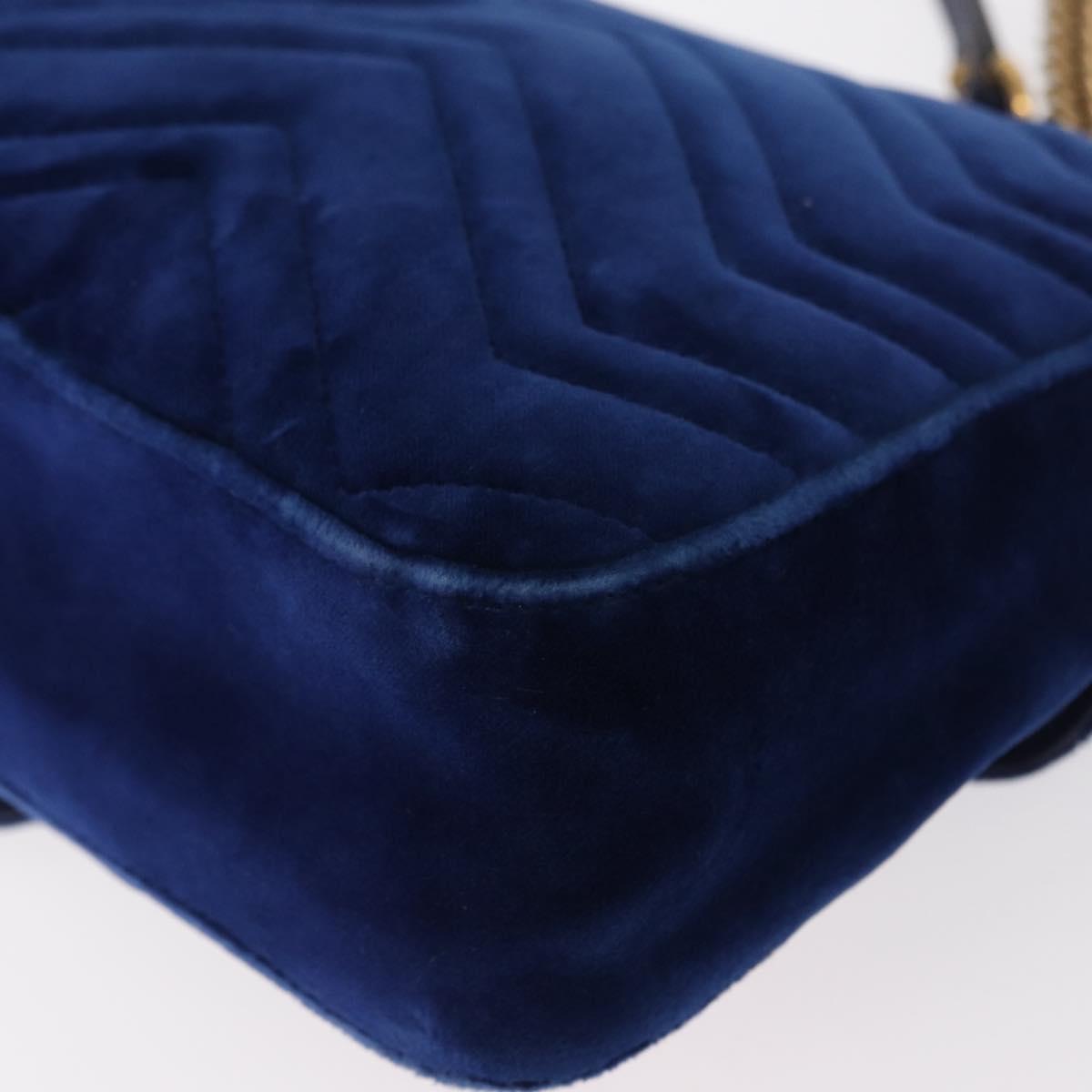 GUCCI Chain MODERN GG Marmont Shoulder Bag Velor Blue Gold 443496 Auth 155504