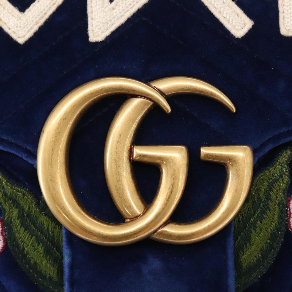 GUCCI Chain MODERN GG Marmont Shoulder Bag Velor Blue Gold 443496 Auth 155504