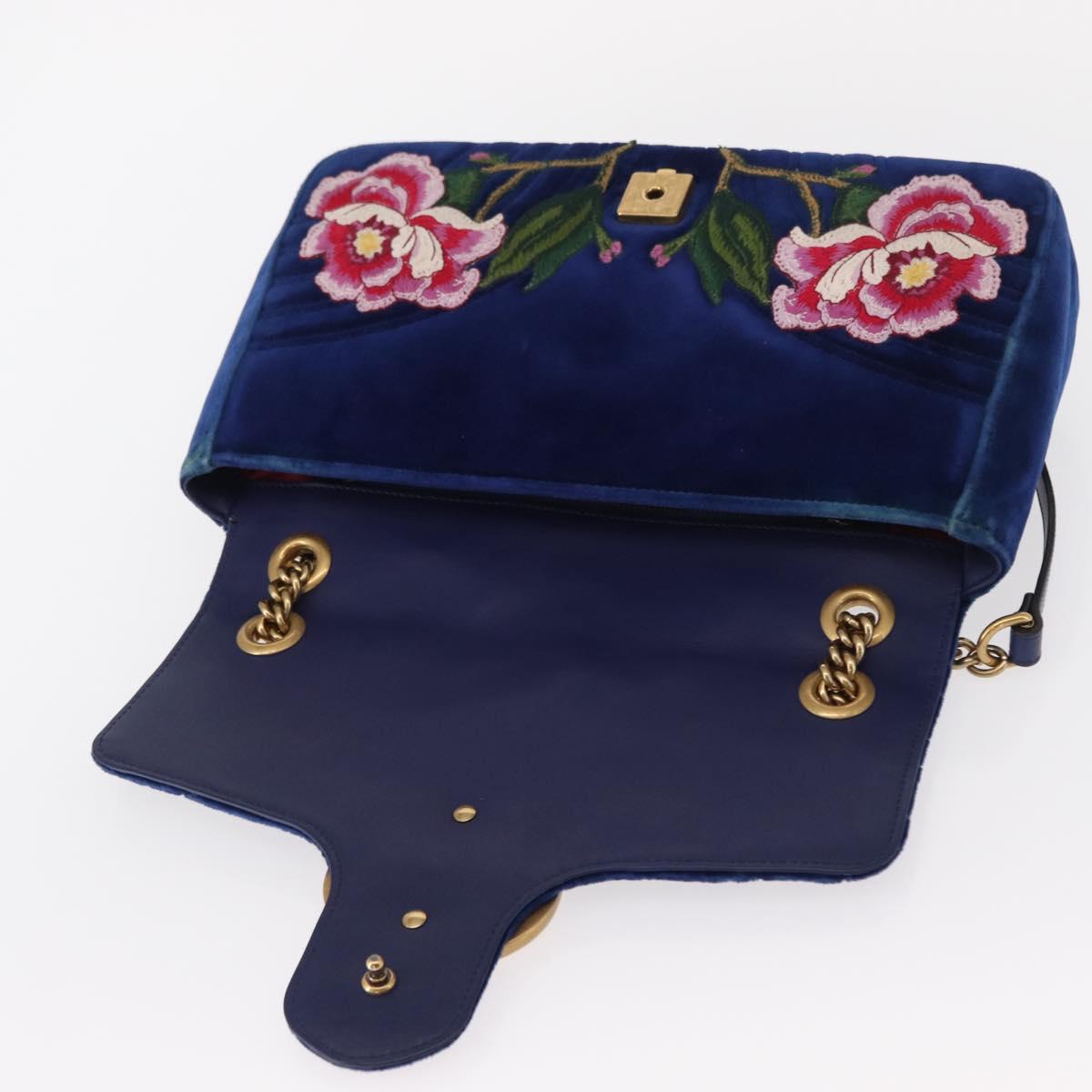 GUCCI Chain MODERN GG Marmont Shoulder Bag Velor Blue Gold 443496 Auth 155504