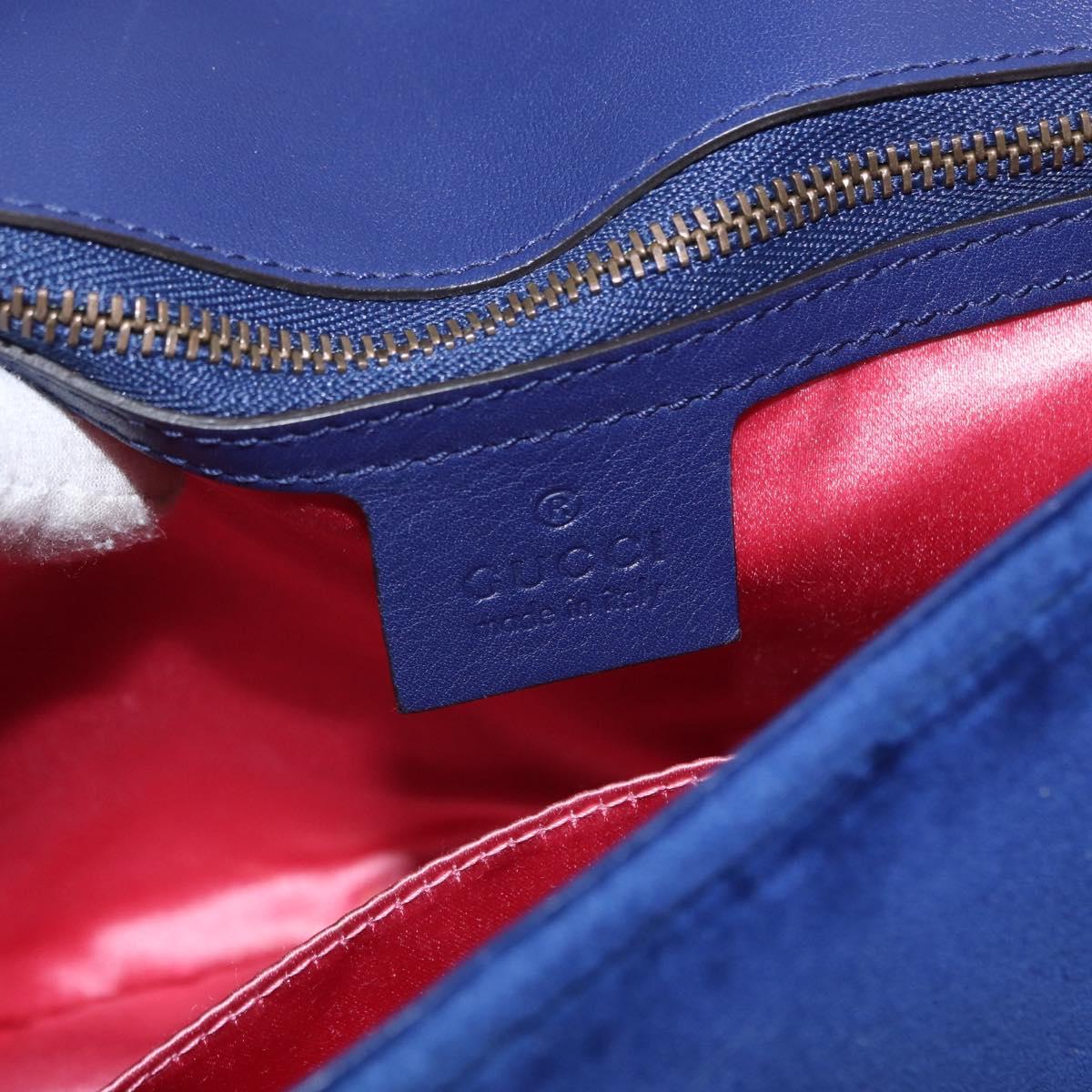 GUCCI Chain MODERN GG Marmont Shoulder Bag Velor Blue Gold 443496 Auth 155504