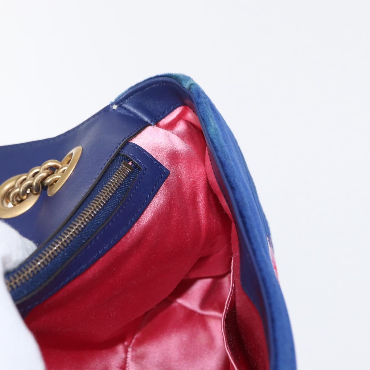 GUCCI Chain MODERN GG Marmont Shoulder Bag Velor Blue Gold 443496 Auth 155504