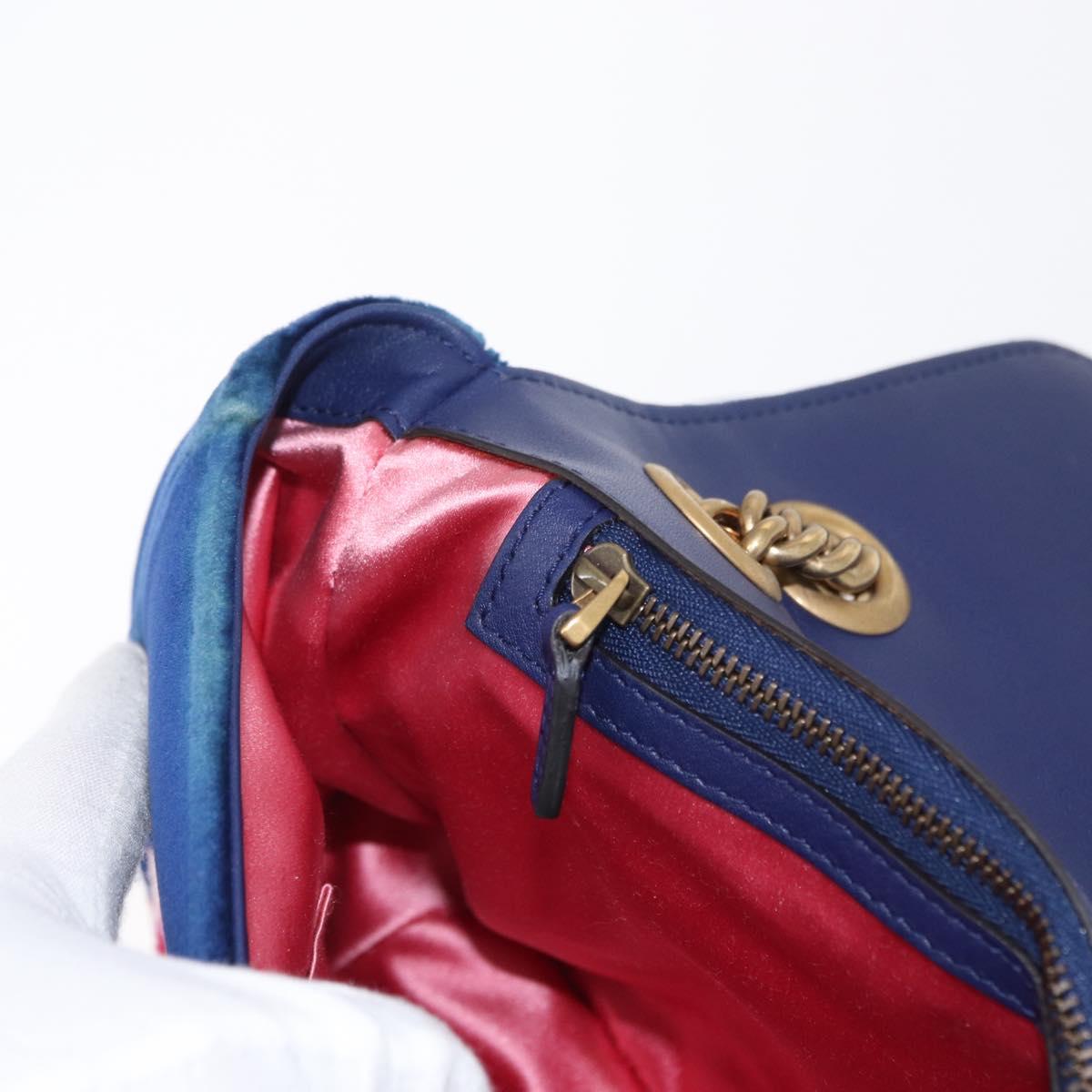 GUCCI Chain MODERN GG Marmont Shoulder Bag Velor Blue Gold 443496 Auth 155504