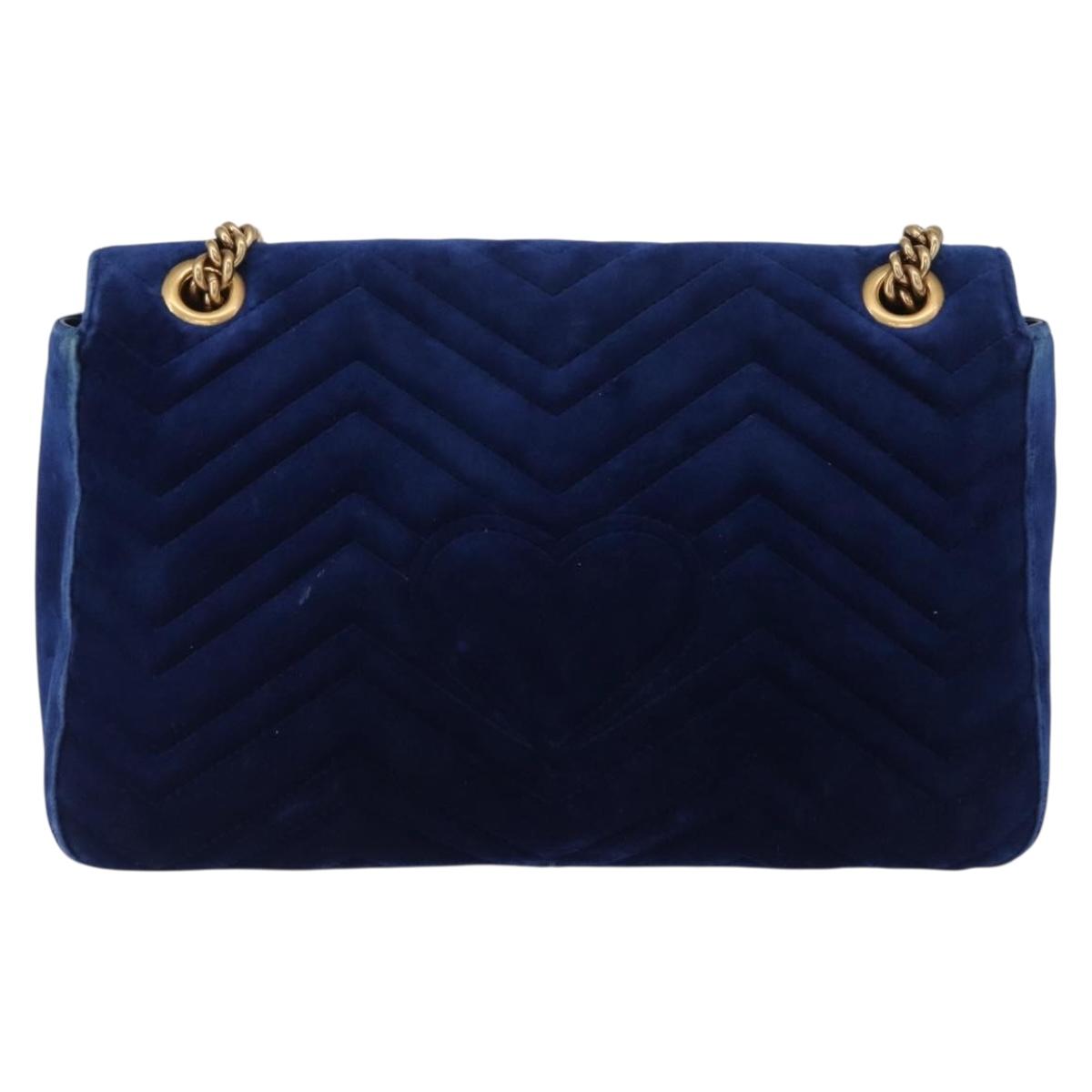GUCCI Chain MODERN GG Marmont Shoulder Bag Velor Blue Gold 443496 Auth 155504