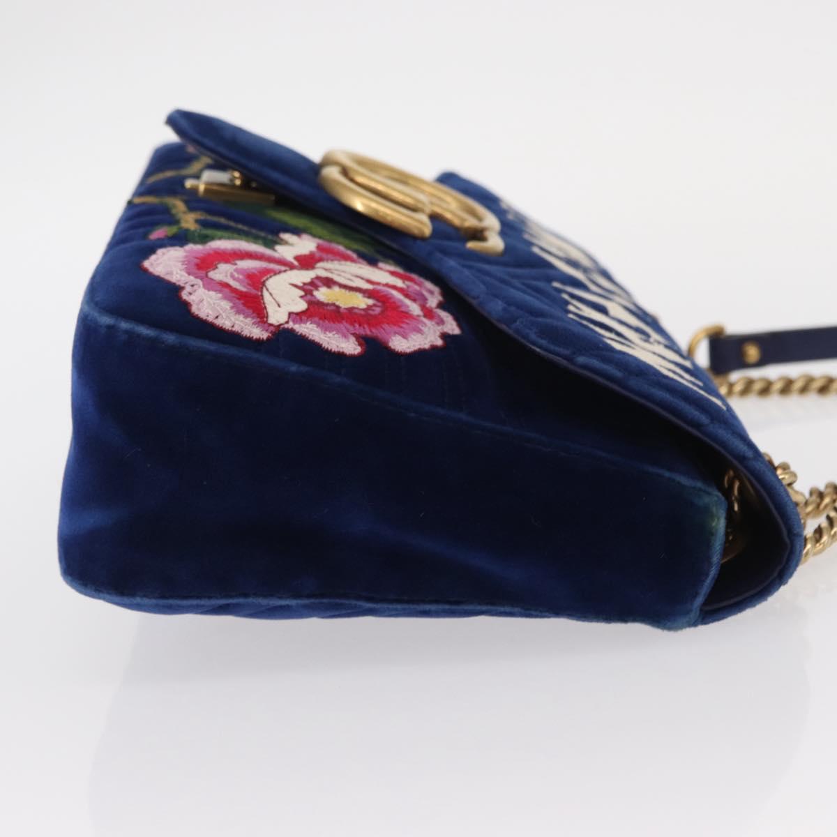 GUCCI Chain MODERN GG Marmont Shoulder Bag Velor Blue Gold 443496 Auth 155504