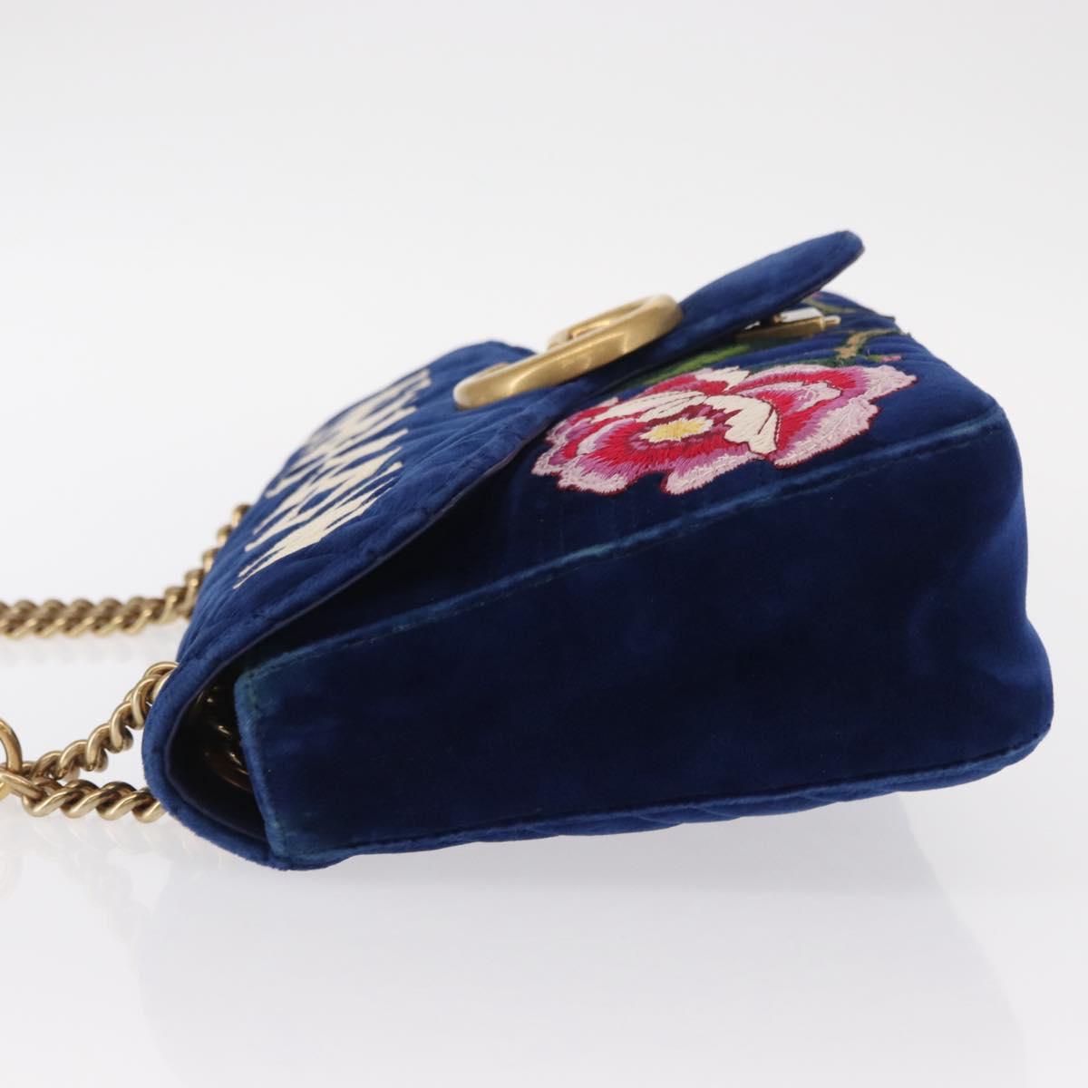 GUCCI Chain MODERN GG Marmont Shoulder Bag Velor Blue Gold 443496 Auth 155504