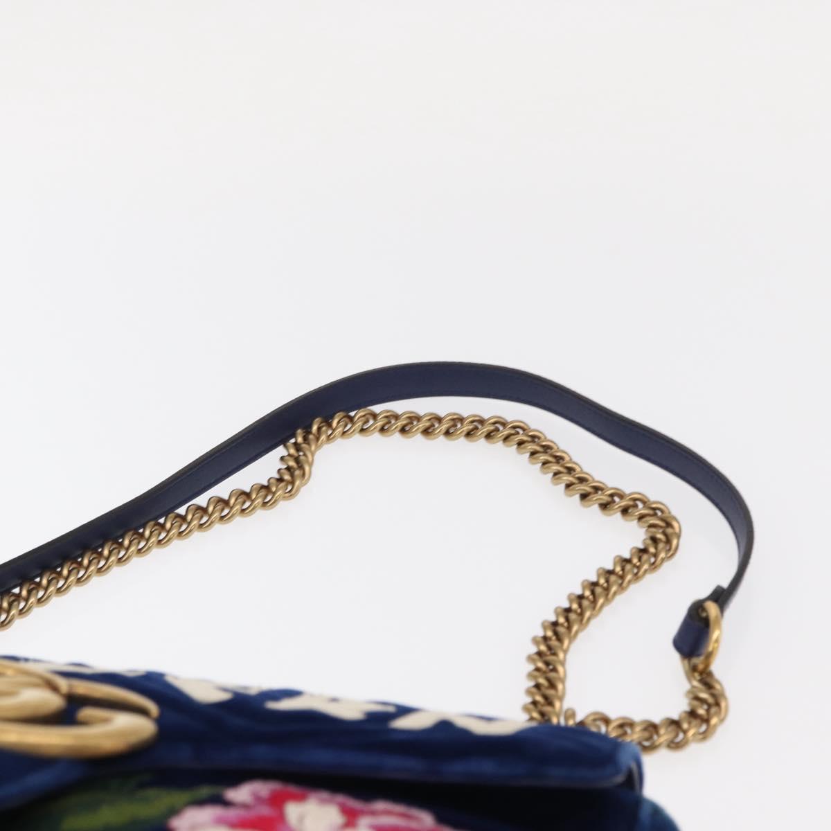 GUCCI Chain MODERN GG Marmont Shoulder Bag Velor Blue Gold 443496 Auth 155504