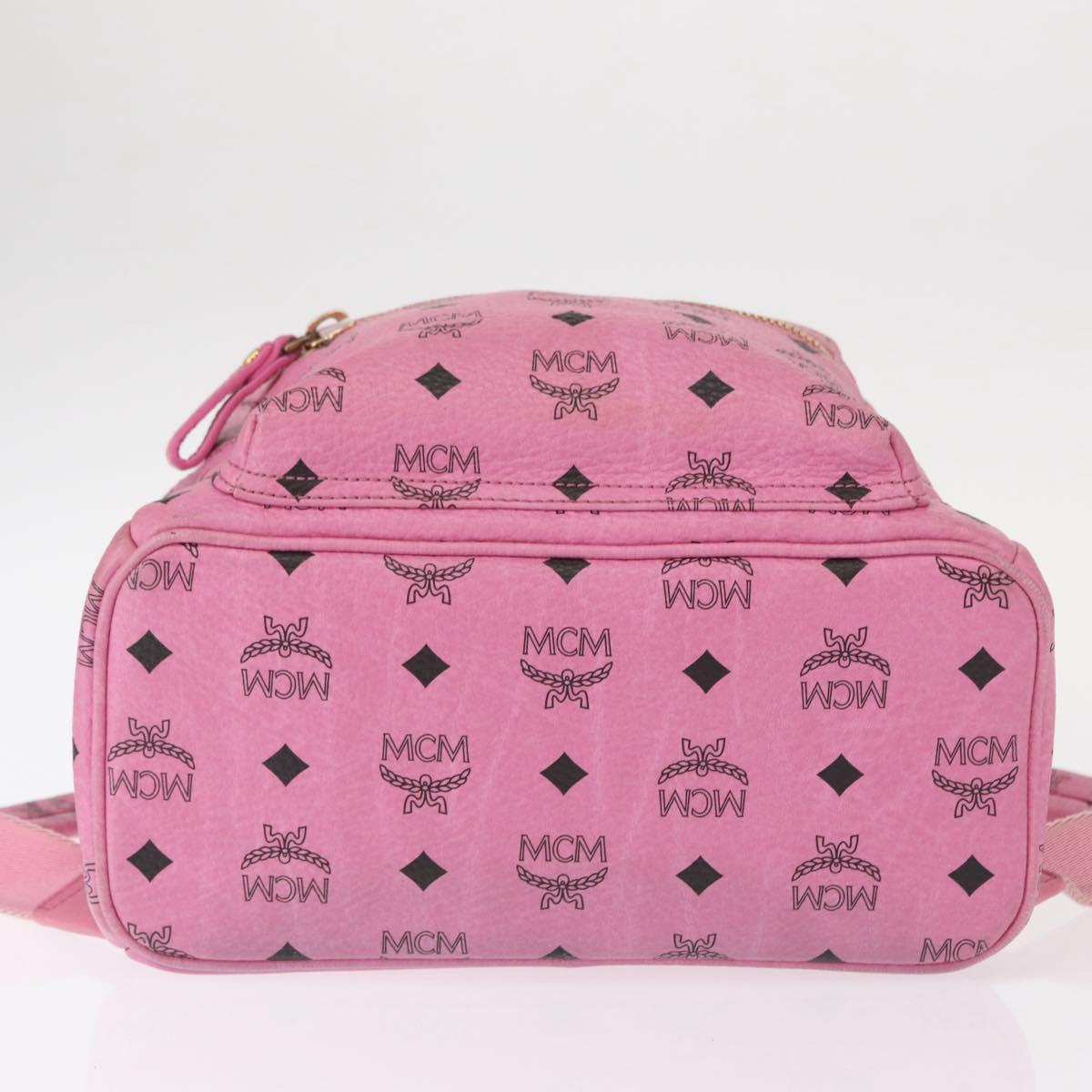 MCM Vicetos Logogram 360 Backpack PVC Leather Pink Gold Silver Auth 155541