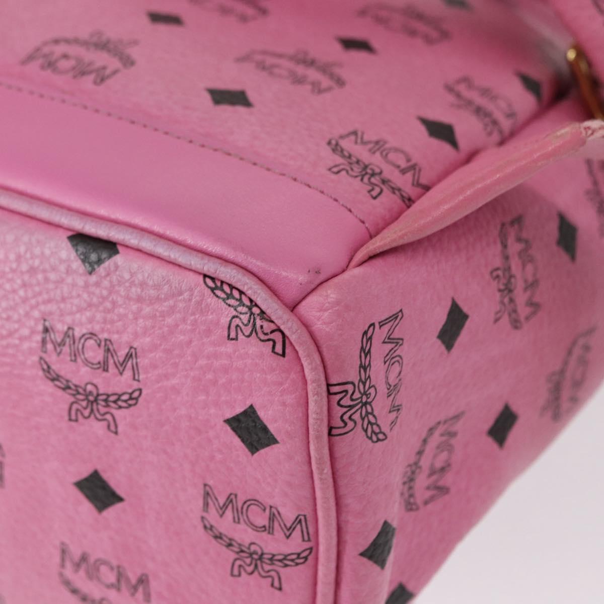 MCM Vicetos Logogram 360 Backpack PVC Leather Pink Gold Silver Auth 155541