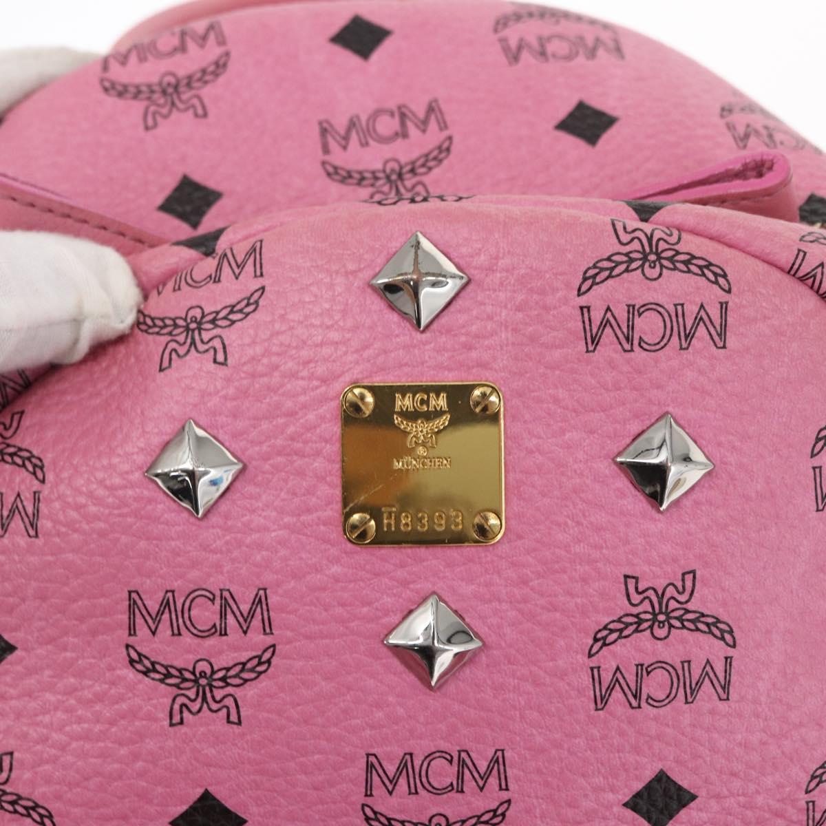 MCM Vicetos Logogram 360 Backpack PVC Leather Pink Gold Silver Auth 155541