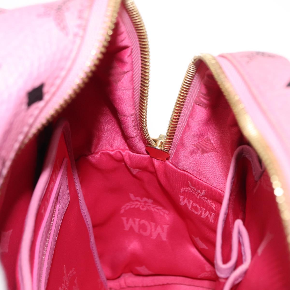 MCM Vicetos Logogram 360 Backpack PVC Leather Pink Gold Silver Auth 155541