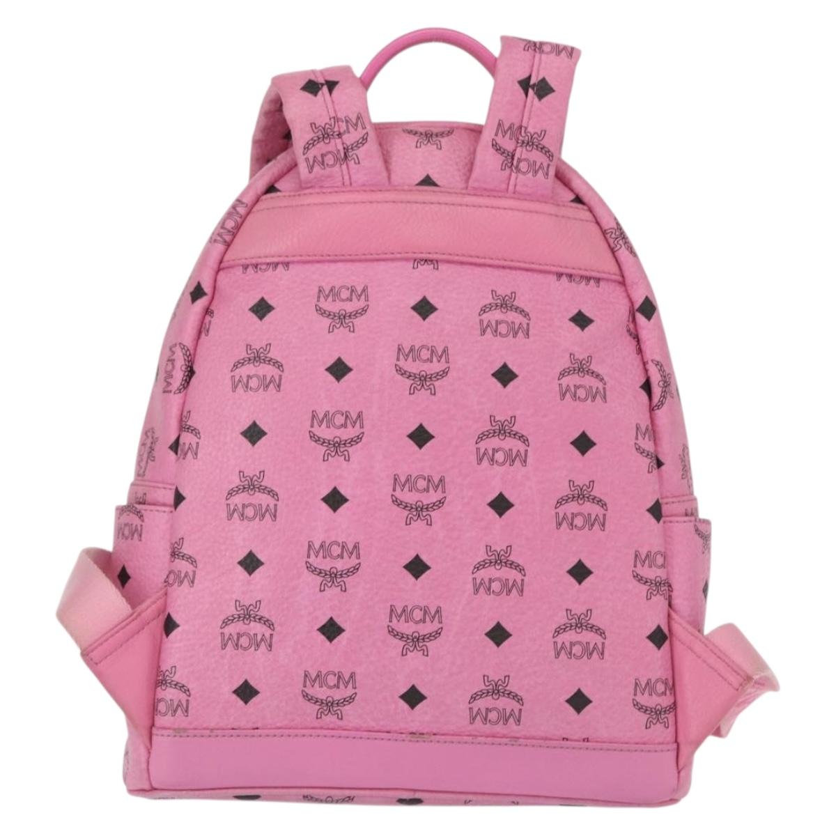 MCM Vicetos Logogram 360 Backpack PVC Leather Pink Gold Silver Auth 155541